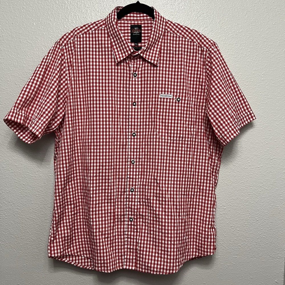 Stockerpoint Red White Men's XXL Shirt Cotton‎ Blend Short Sleeve Gingham Check